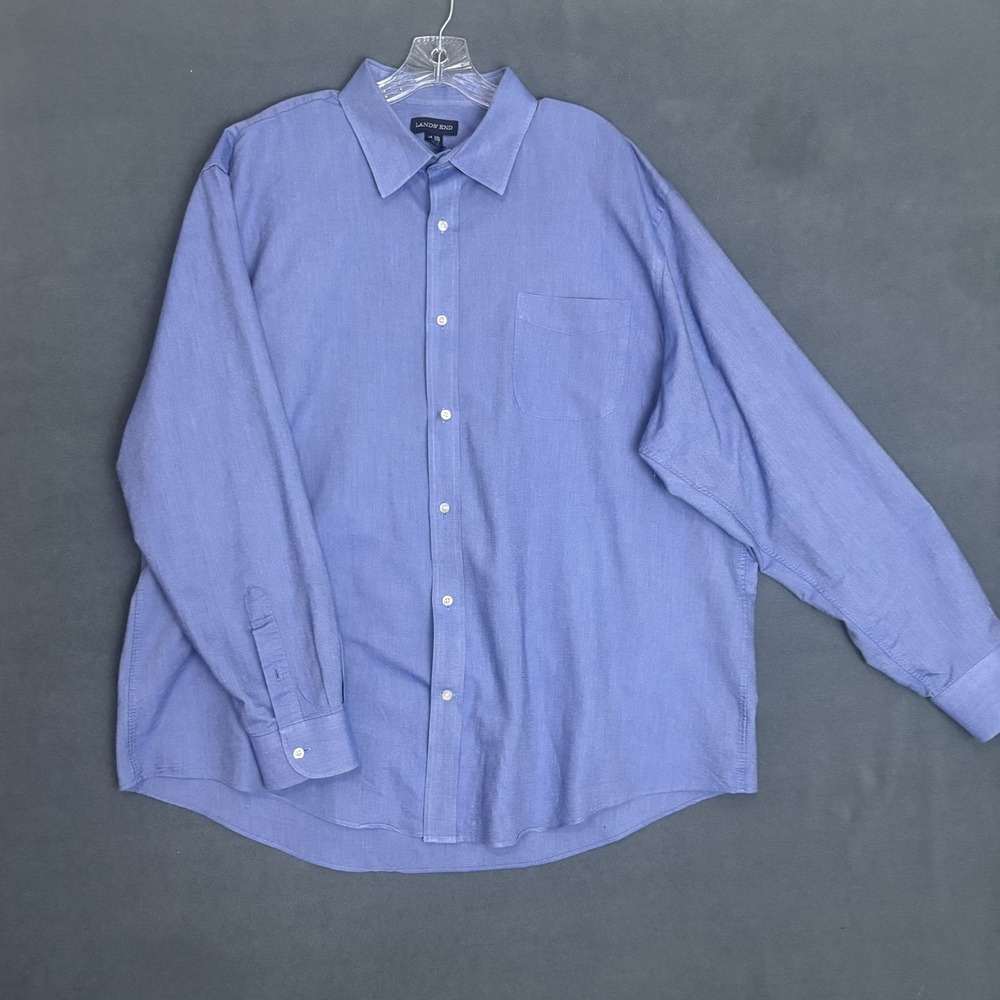Lands' End Men's XXL Light Blue Long Sleeve Oxford Button Up Shirt Cotton